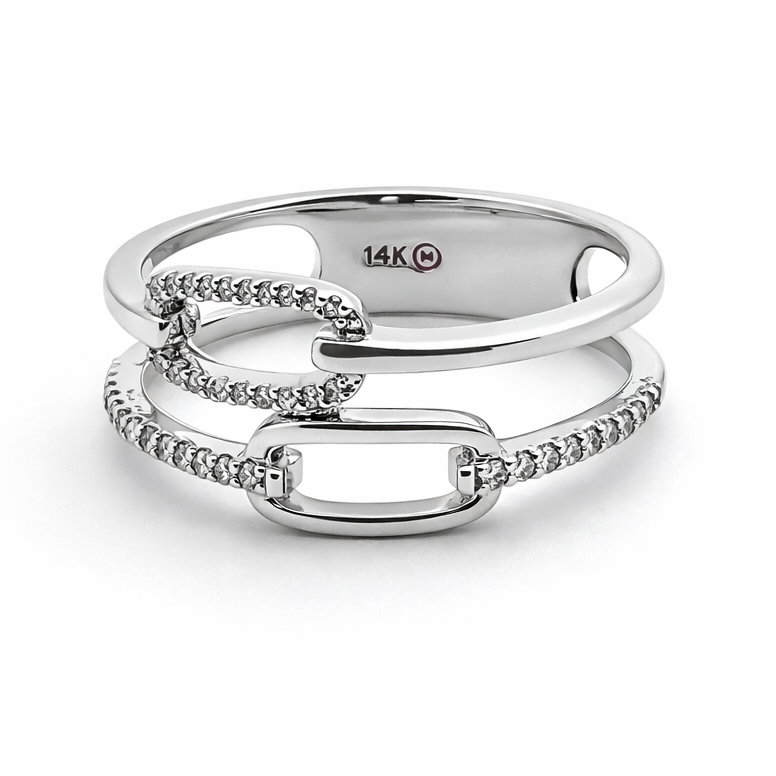 14K Double Pave Diamond Paper Clip Ring