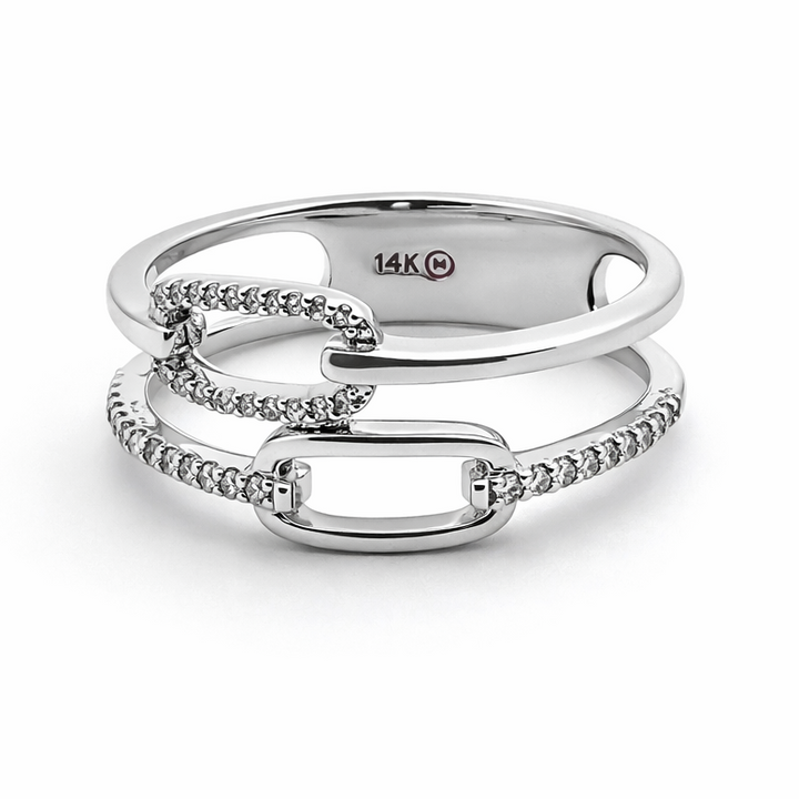 14K Double Pave Diamond Paper Clip Ring