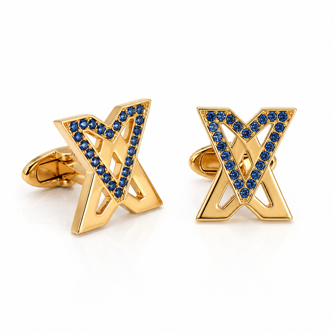 Sapphire Swarovski X Crystal Cufflinks 14K Rose Gold Plated