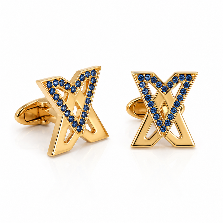 Sapphire Swarovski X Crystal Cufflinks 14K Rose Gold Plated