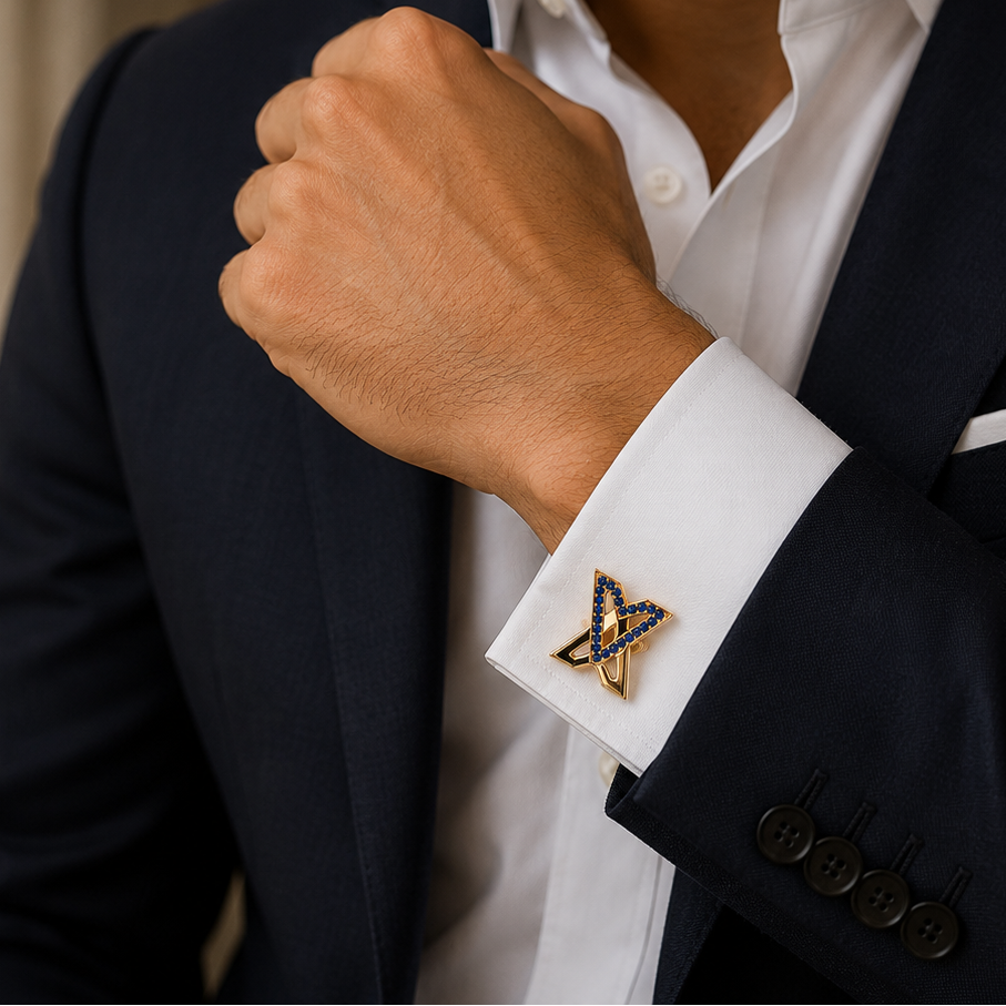 Sapphire Swarovski X Crystal Cufflinks 14K Rose Gold Plated