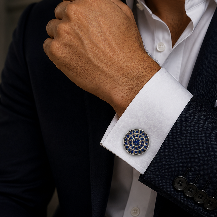 Sapphire Swarovski Diamond Crystal Cufflinks Palladium Plated
