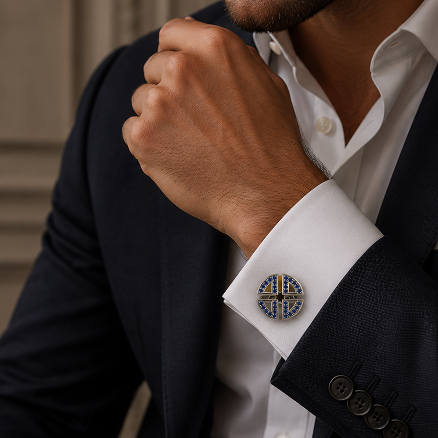 Sapphire Swarovski Crystal Stars Cufflinks Palladium Plated