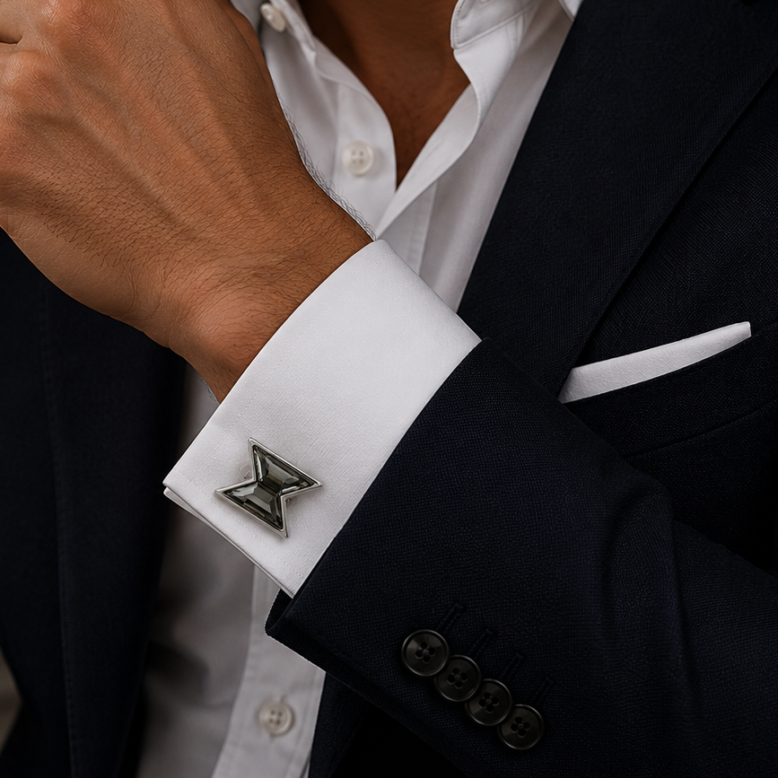 Gray & Clear Swarovski Hourglass Crystal Cufflinks Palladium Plated