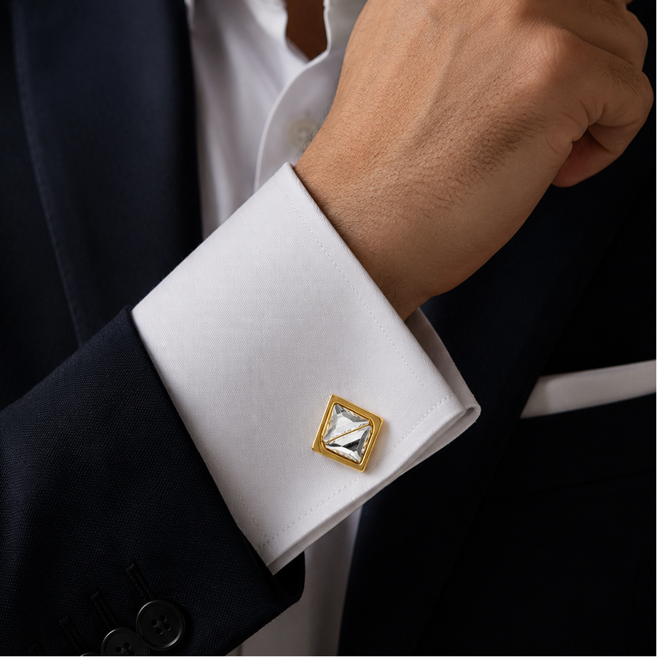 Clear Swarovski Rhombus Crystal Cufflinks
