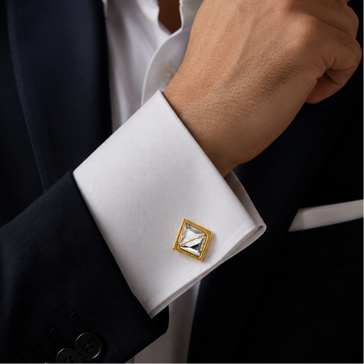 Clear Swarovski Rhombus Crystal Cufflinks