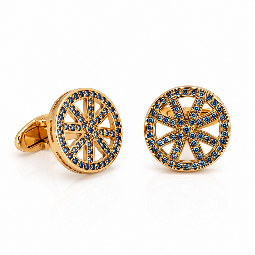 Sapphire Swarovski Crystal Stars Cufflinks 14K Yellow Gold Plated