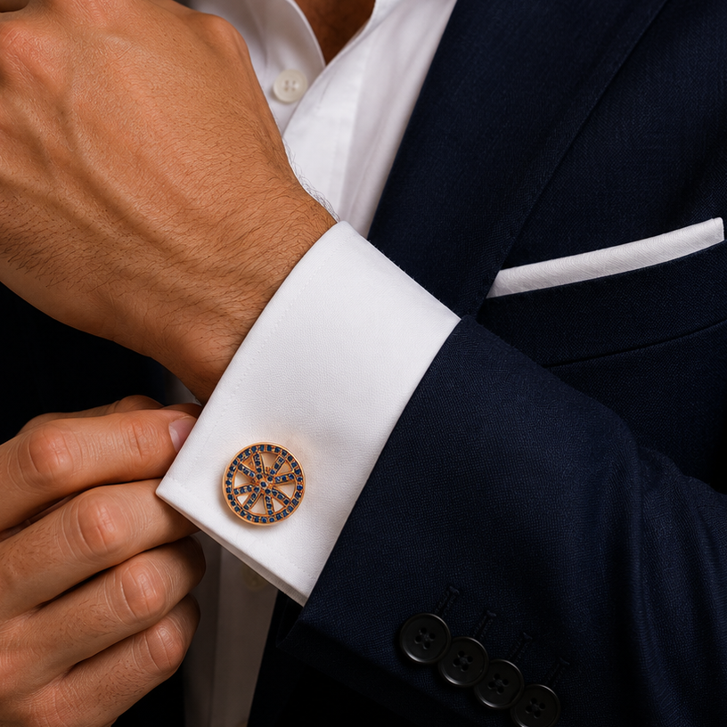 Sapphire Swarovski Crystal Stars Cufflinks 14K Yellow Gold Plated