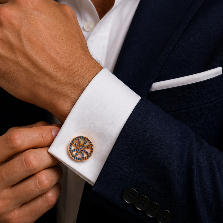 Sapphire Swarovski Crystal Stars Cufflinks 14K Yellow Gold Plated