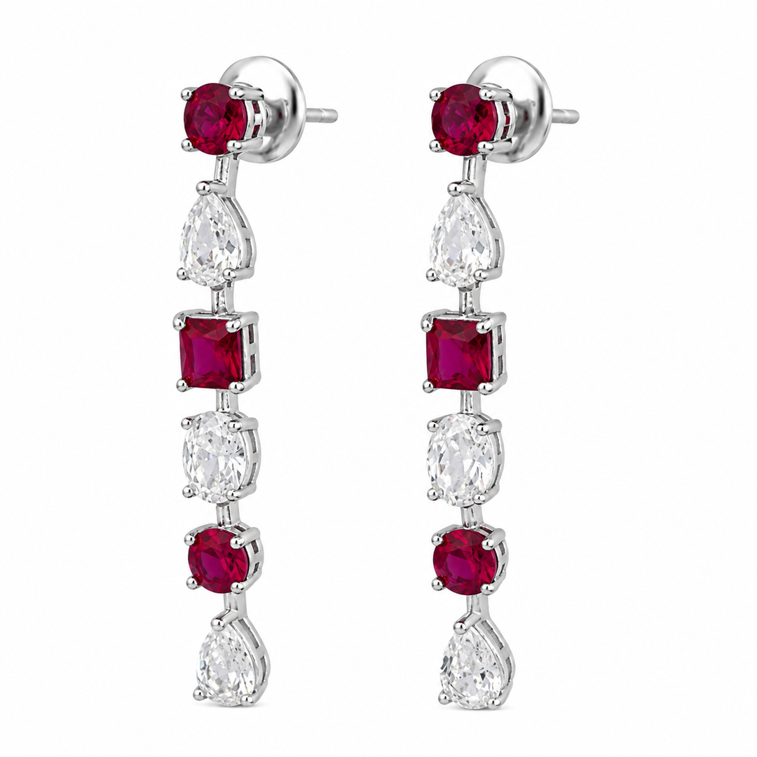 Pink Ruby Pear Shaped Drop Earrings