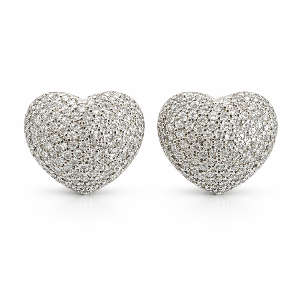 Silver Pave Heart Shaped Studs