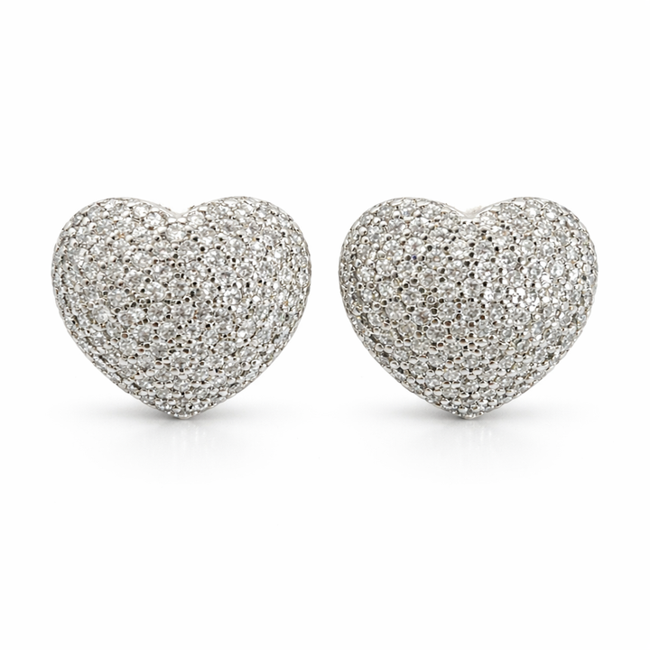 Silver Pave Heart Shaped Studs