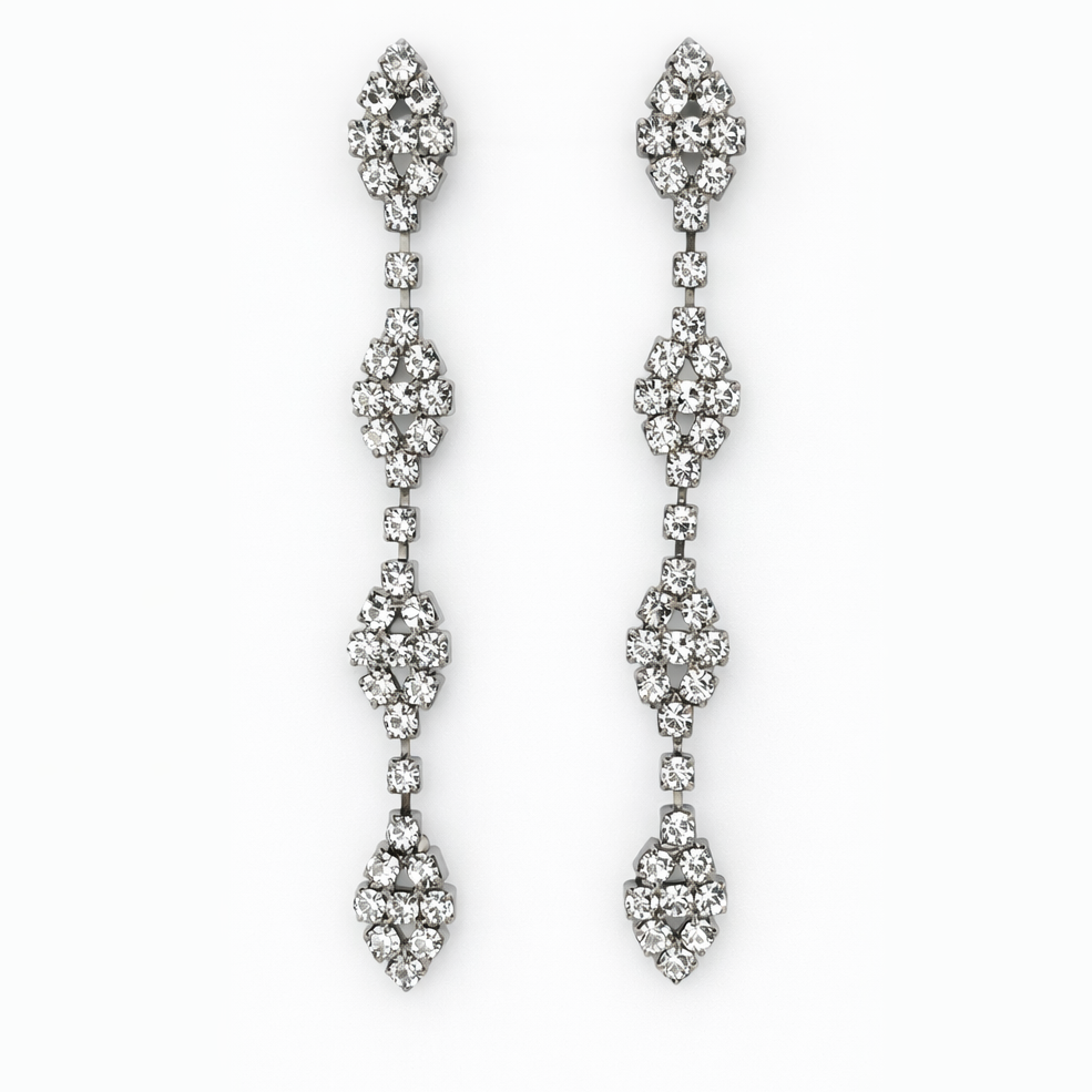 Rhodium Crystal Drop Earrings