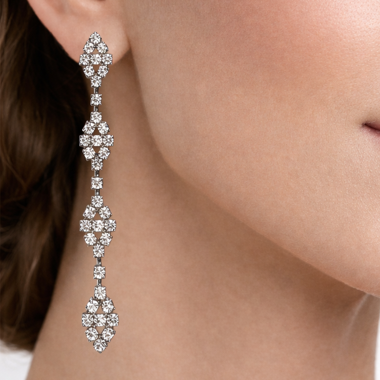 Rhodium Crystal Drop Earrings