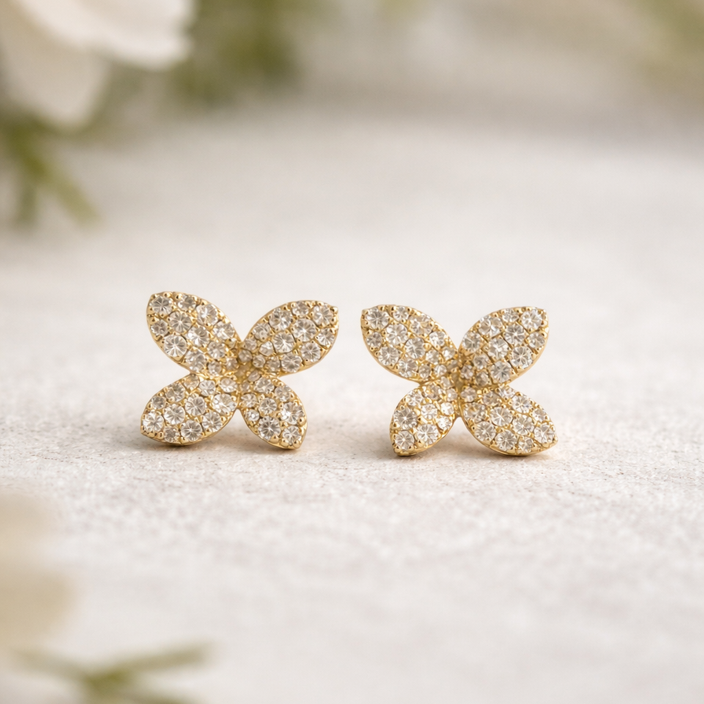 Diamond 4 Petal Flower Studs