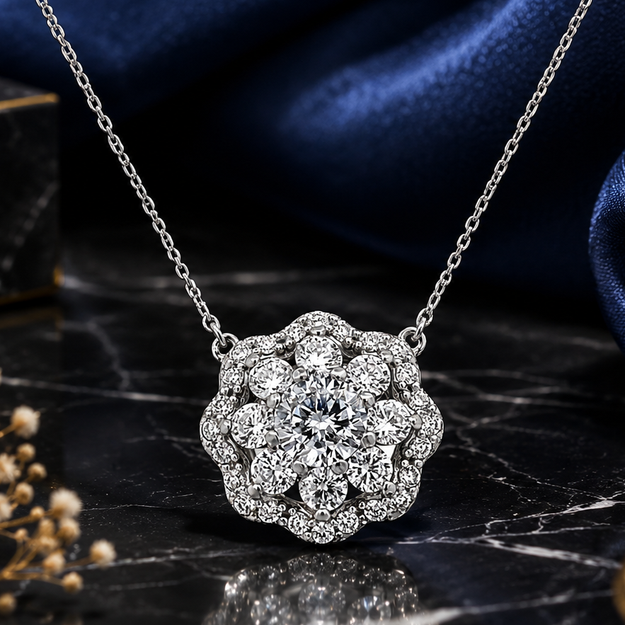Silver Cluster Flower Necklace