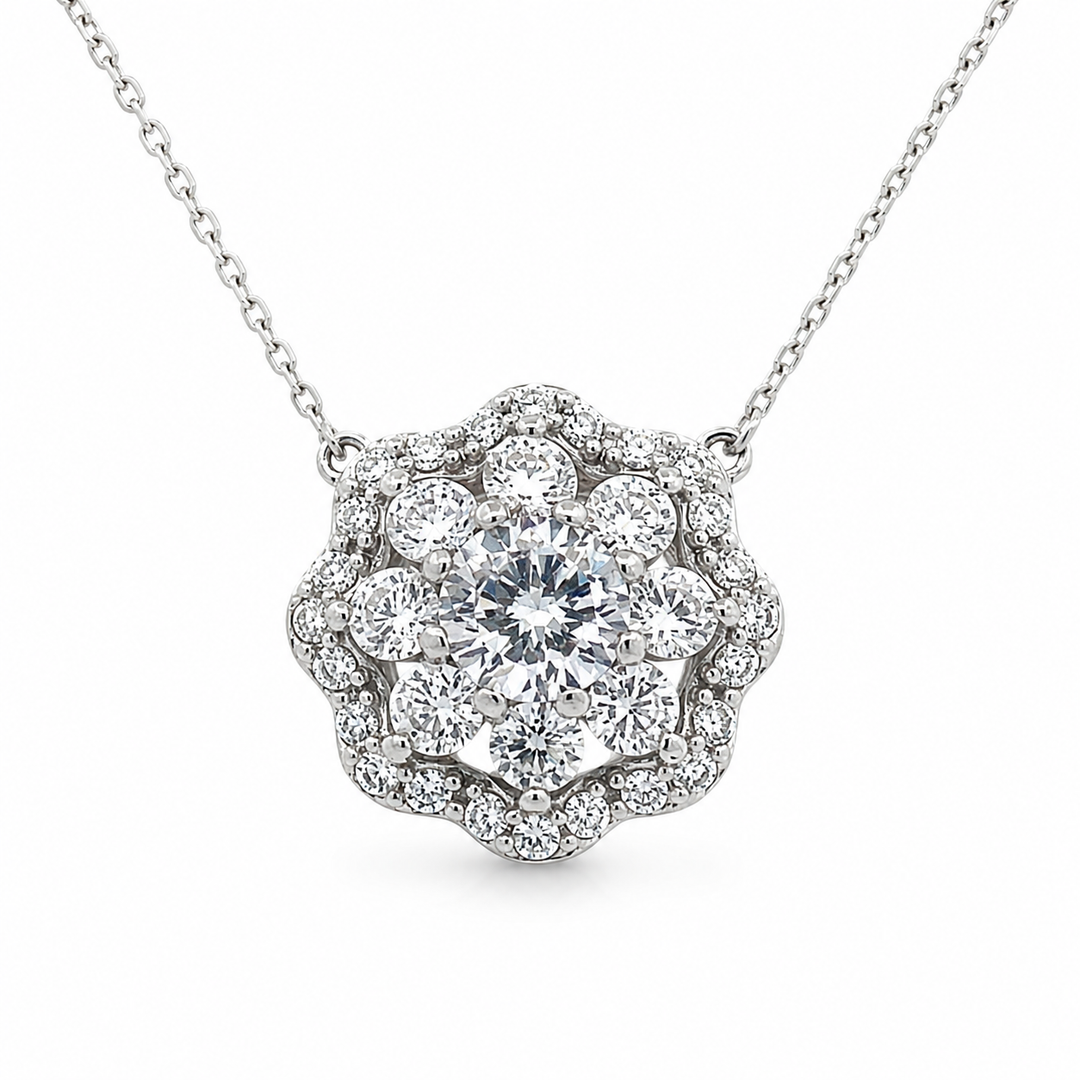 Silver Cluster Flower Necklace
