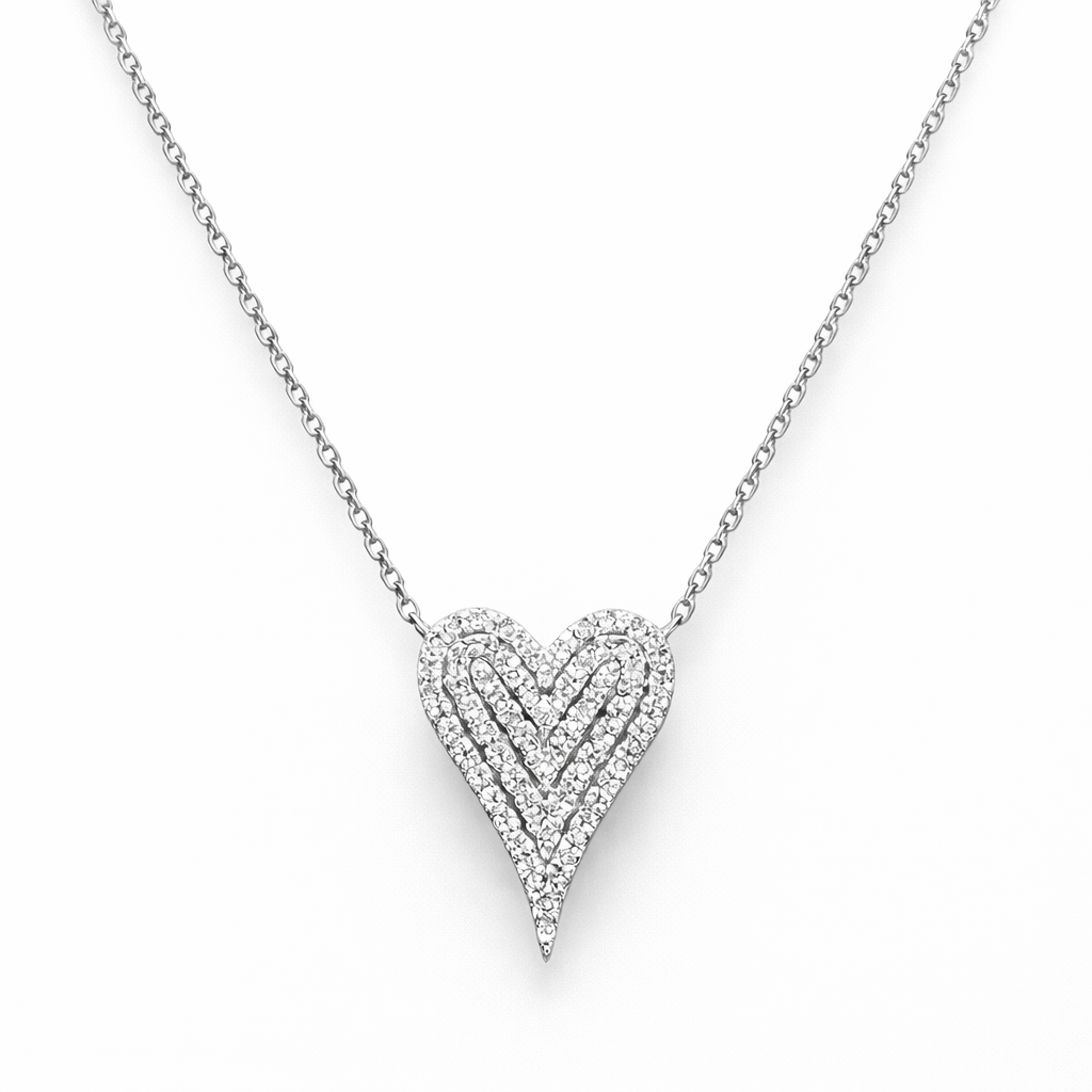 Pave Elongated diamond heart necklace