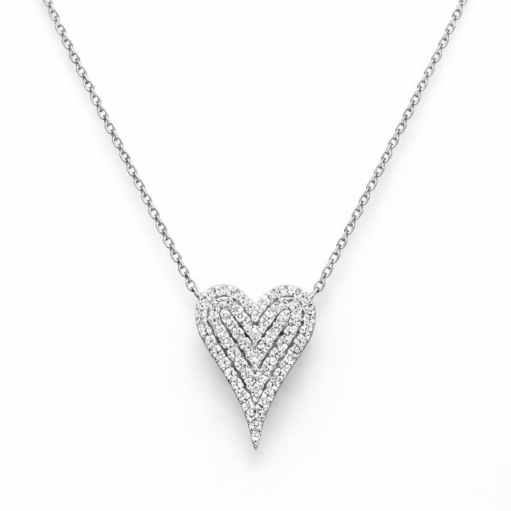 Pave Elongated diamond heart necklace