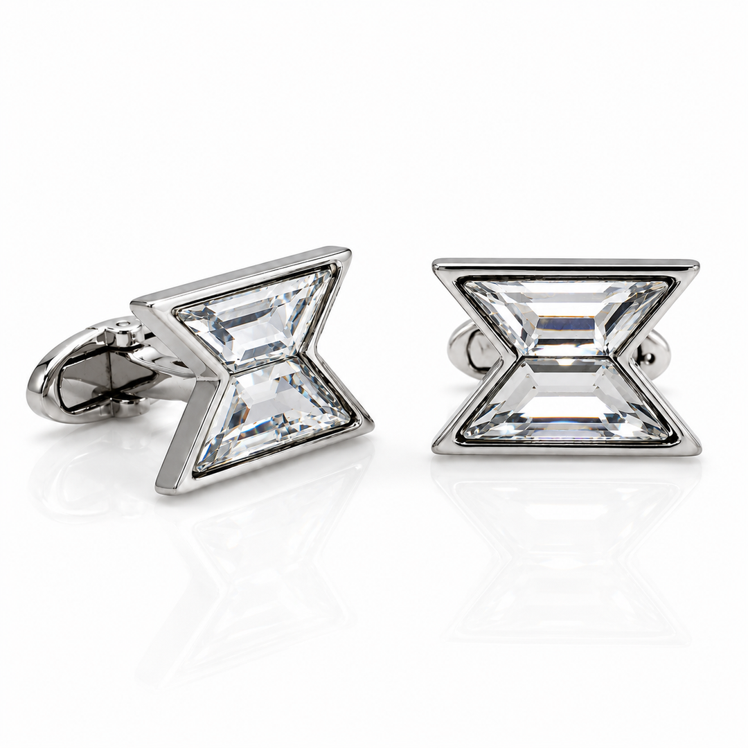 Gray & Clear Swarovski Hourglass Crystal Cufflinks Palladium Plated