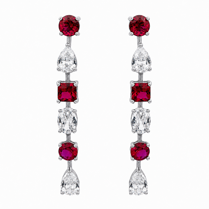 Pink Ruby Pear Shaped Drop Earrings