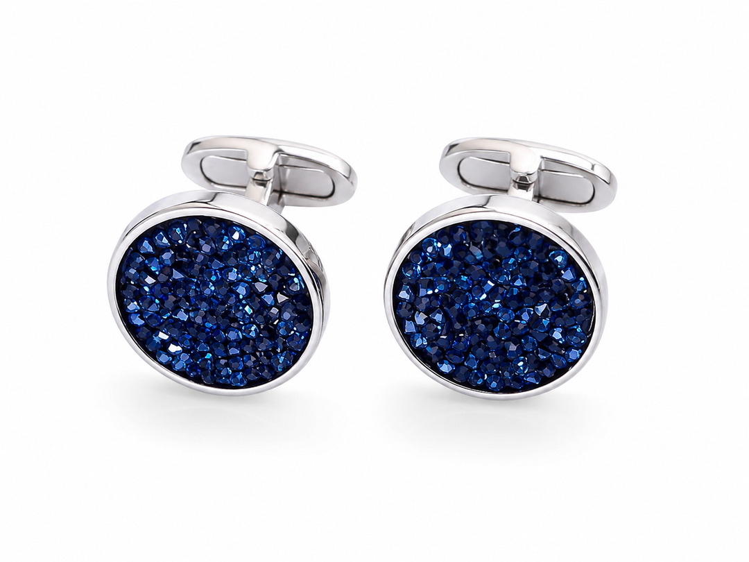 Smooth Circle Cufflinks With Rock Swarovski Crystals