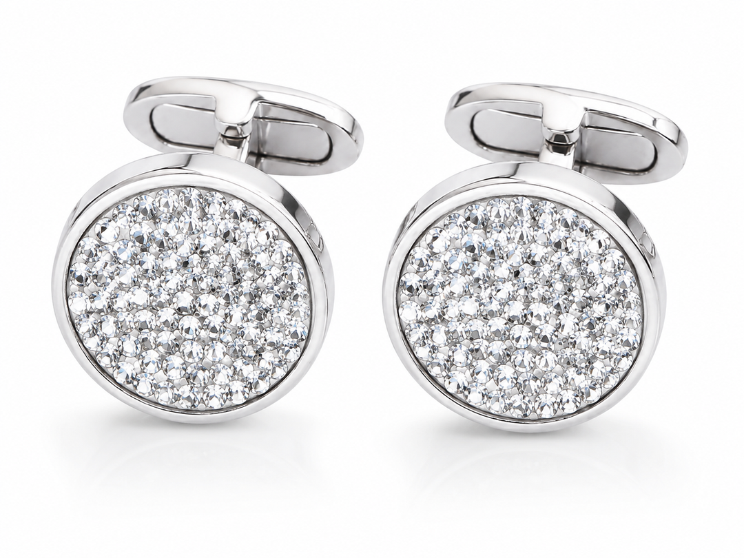 Smooth Circle Cufflinks With Rock Swarovski Crystals