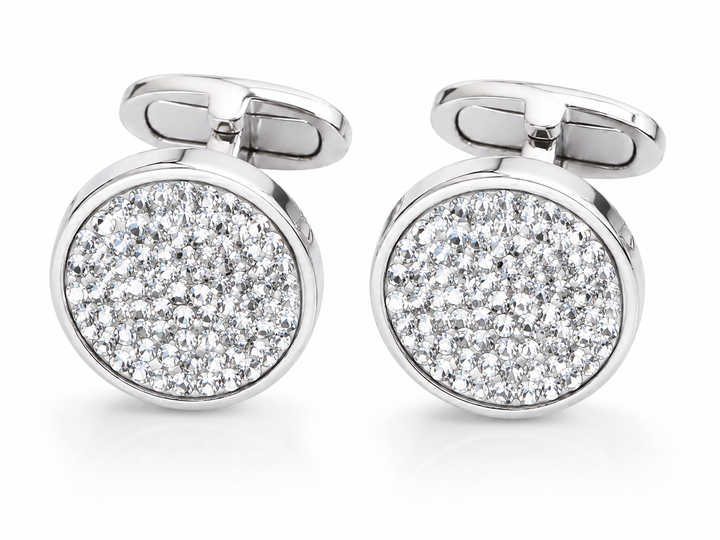 Smooth Circle Cufflinks With Rock Swarovski Crystals