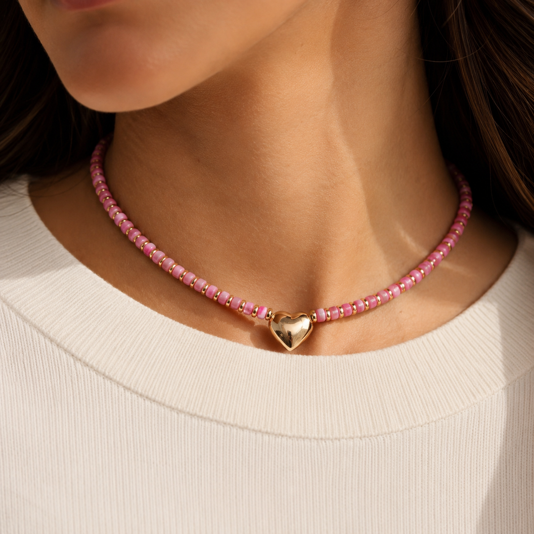 Heart Charm Beaded Necklace