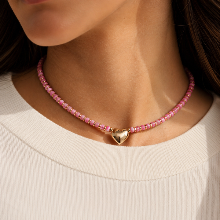 Heart Charm Beaded Necklace