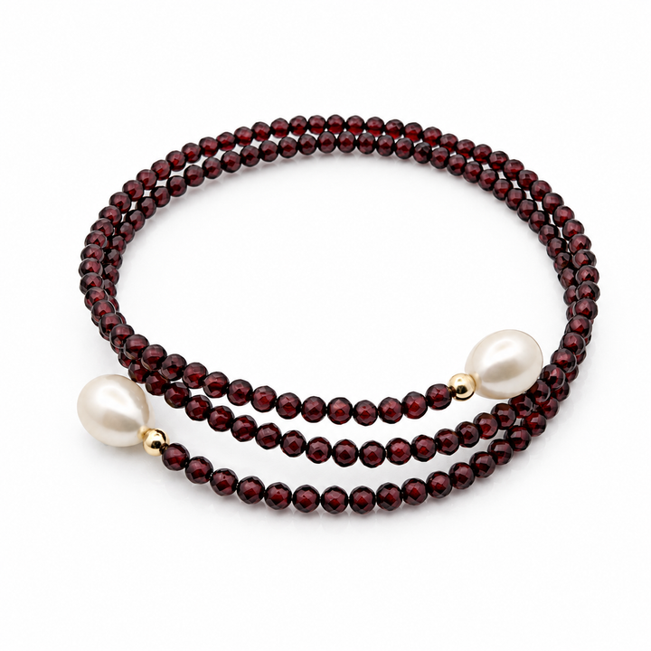 14K Garnet & Pearl Wrap Bracelet