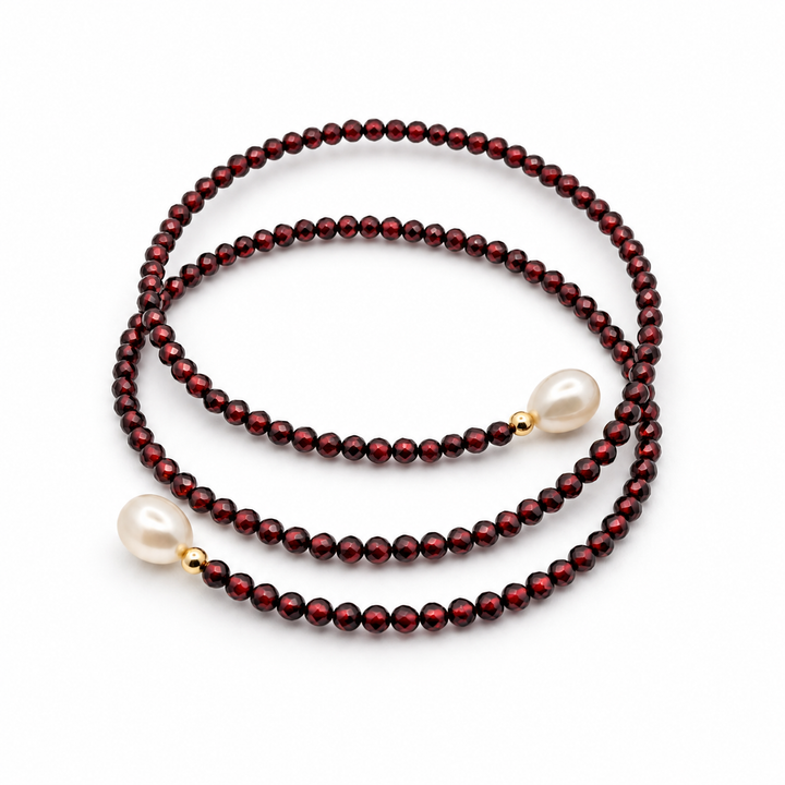 14K Garnet & Pearl Wrap Bracelet