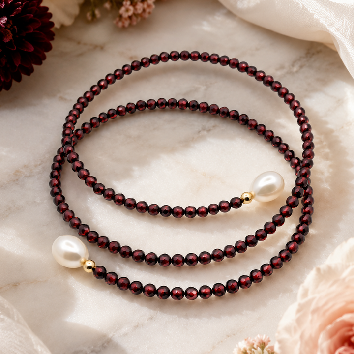 14K Garnet & Pearl Wrap Bracelet
