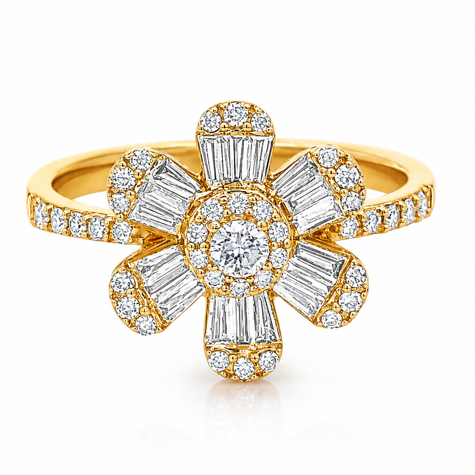 14K Gold Diamond Baguette Flower Ring