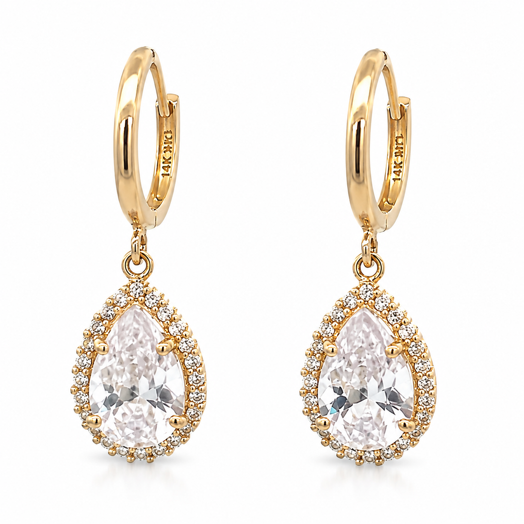14K Gold Teardrop Huggie Earrings