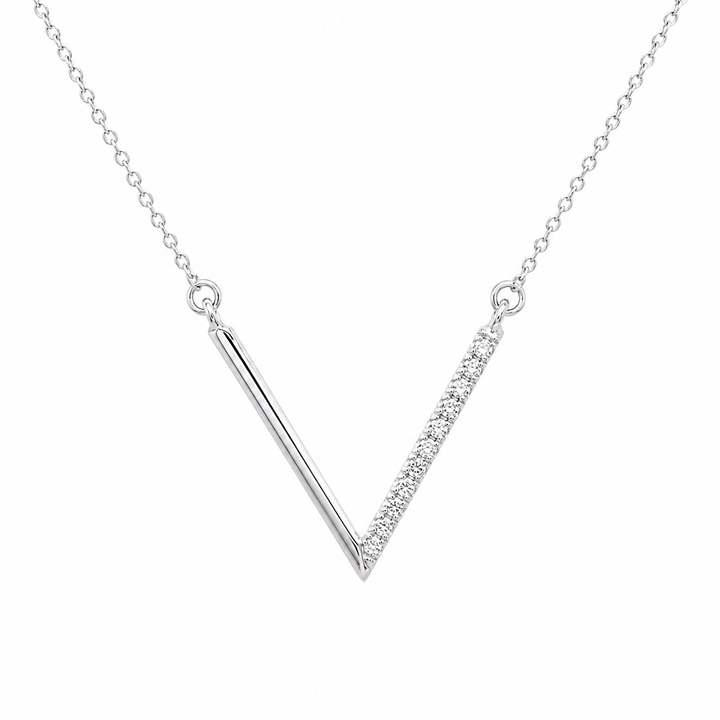 14K White Gold Diamond V Necklace