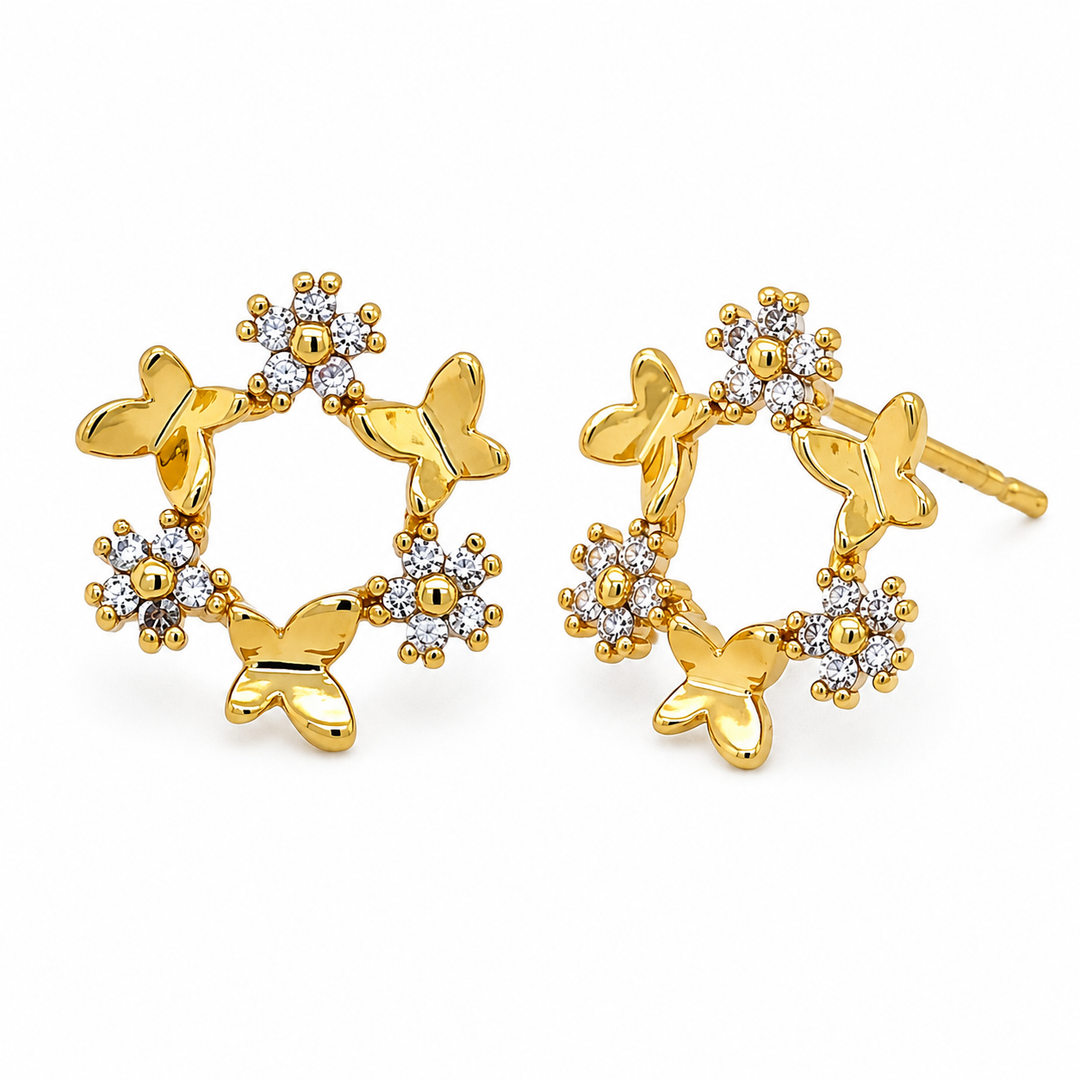 Mini Round Butterfly Stud Earrings
