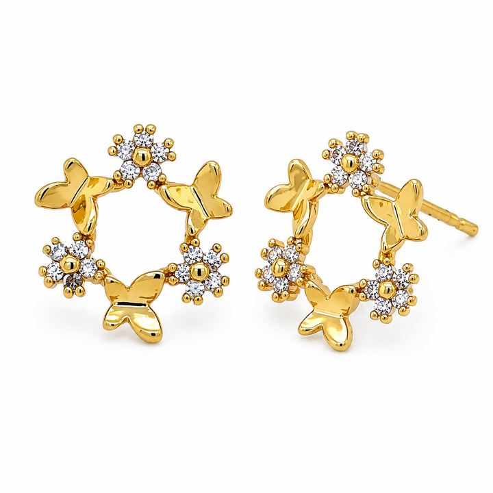 Mini Round Butterfly Stud Earrings