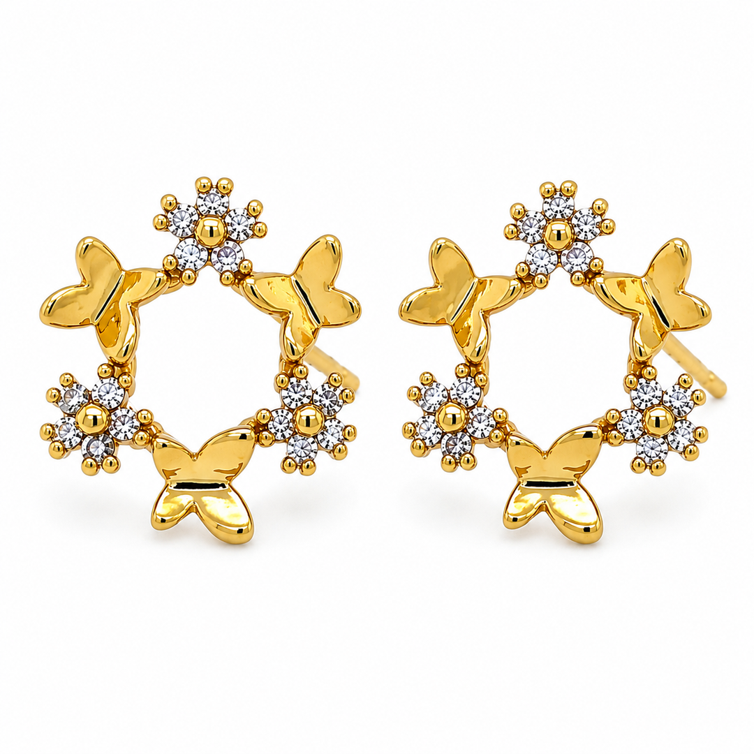 Mini Round Butterfly Stud Earrings