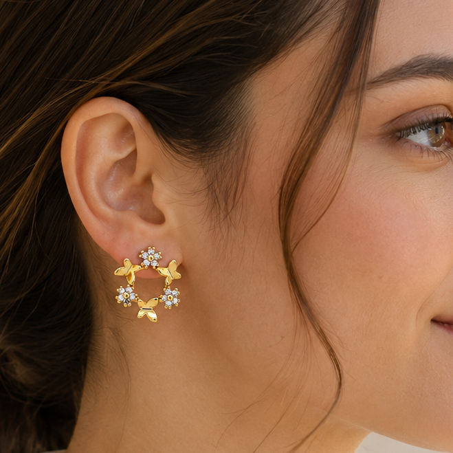 Mini Round Butterfly Stud Earrings