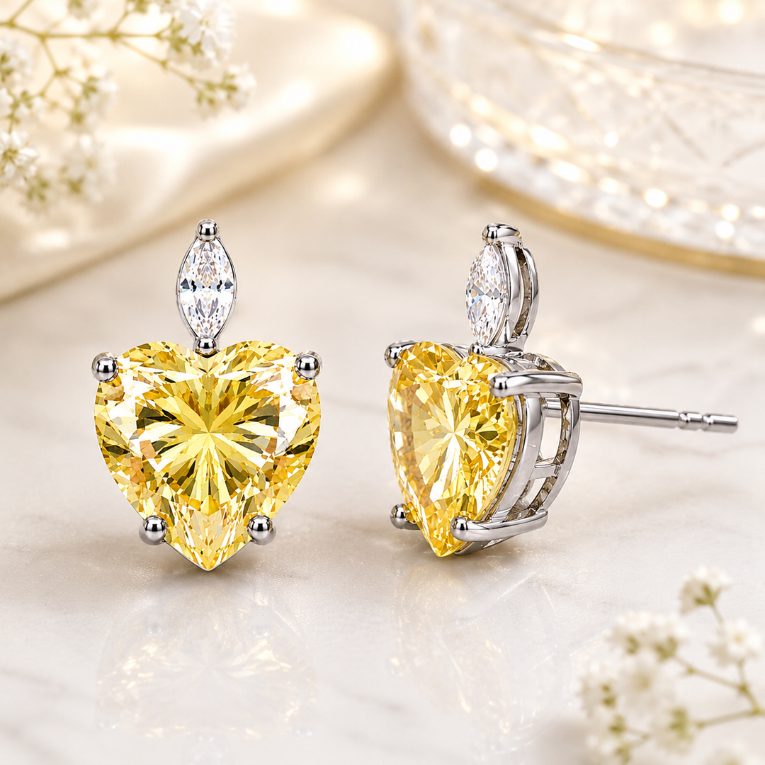 Yellow Heart Shaped Earrings