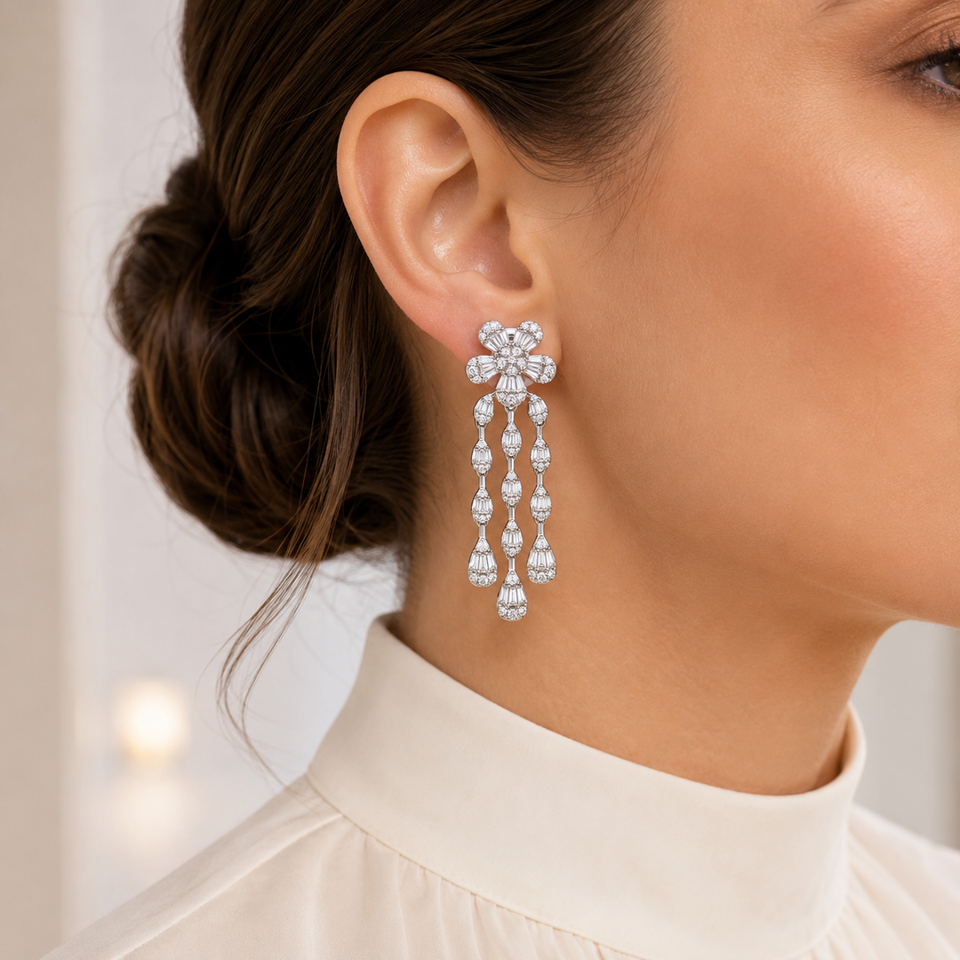 Floral Pear Shaped Drop Earrings