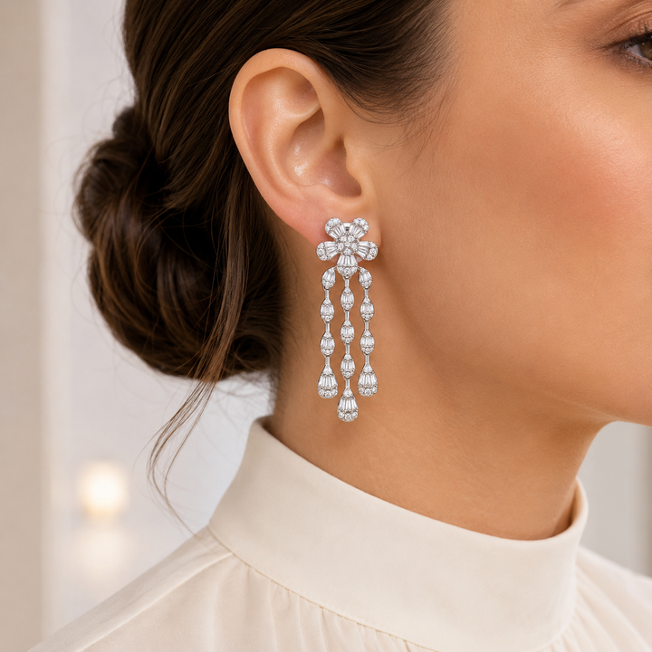 Floral Pear Shaped Drop Earrings