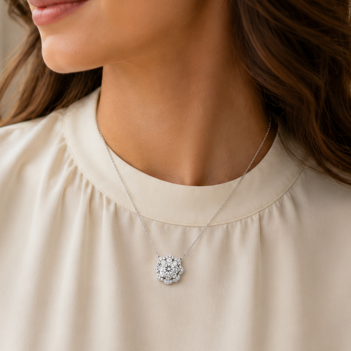 Silver Cluster Flower Necklace