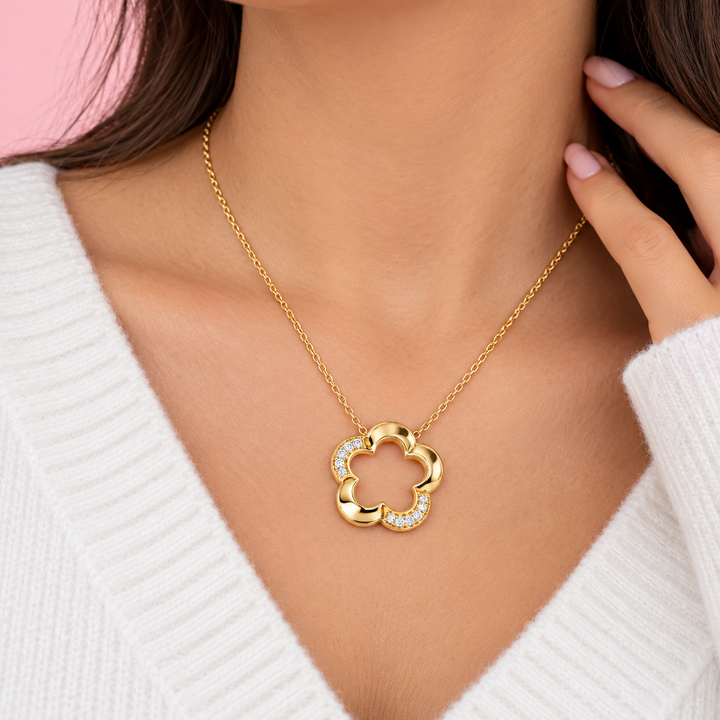 14k Diamond Petal Necklace