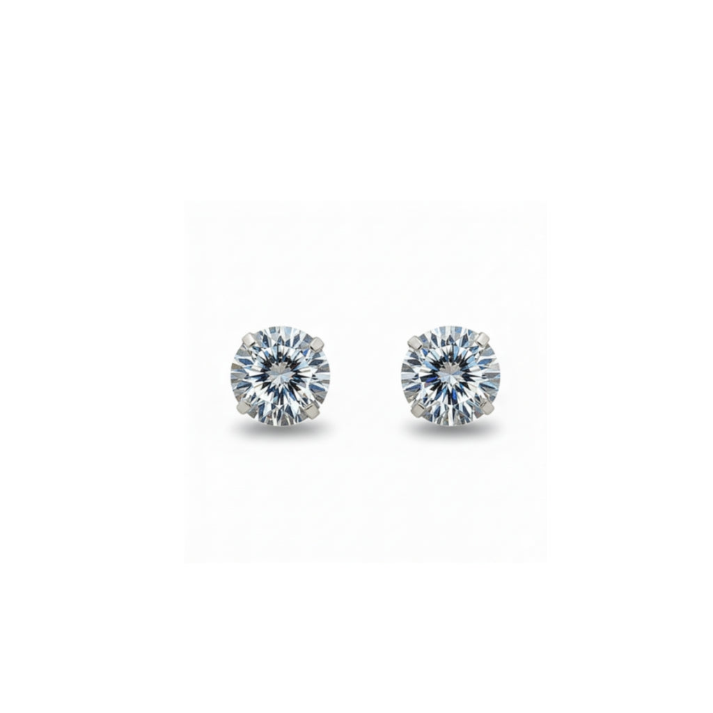 14K Studs With Round Cubic Zirconia