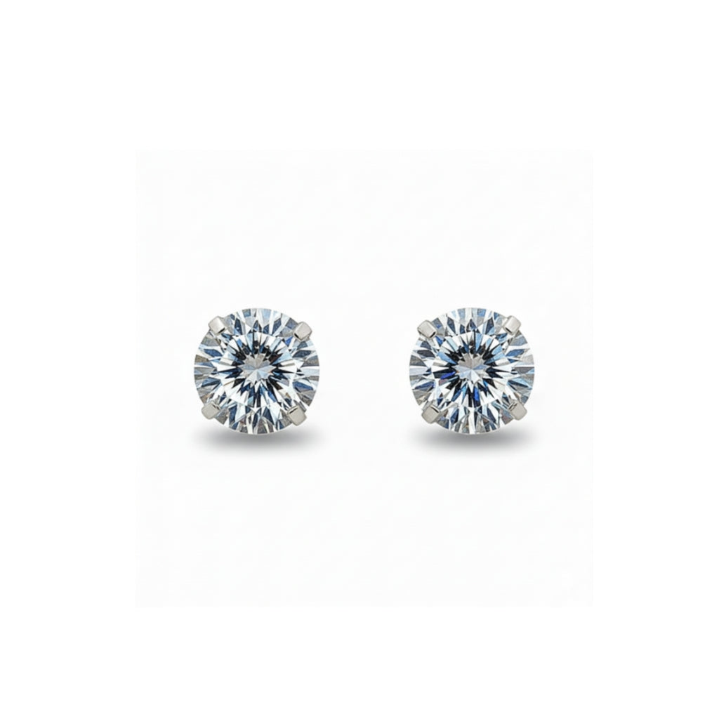 14K Studs With Round Cubic Zirconia