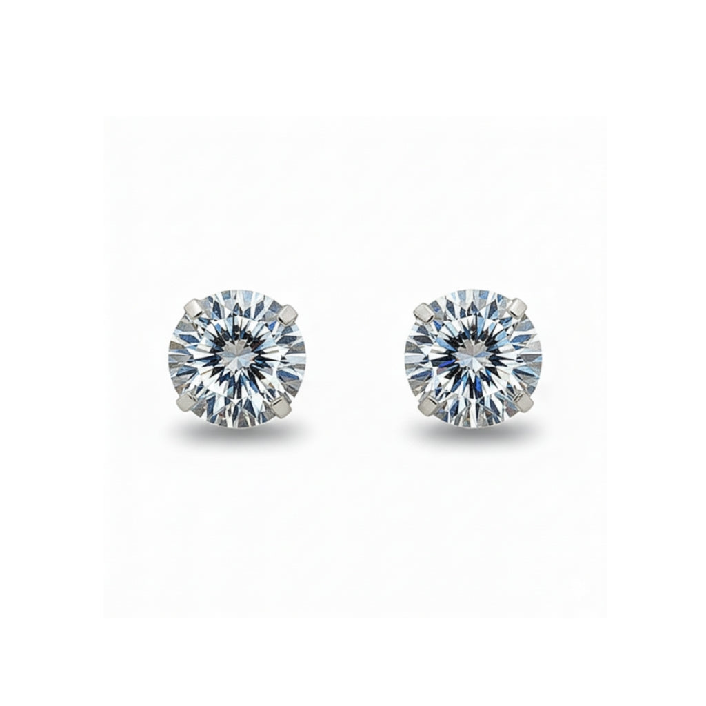 14K Studs With Round Cubic Zirconia
