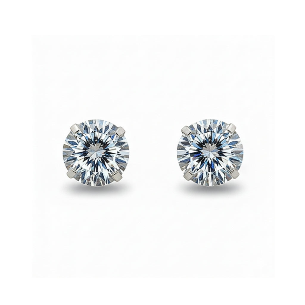 14K Studs With Round Cubic Zirconia