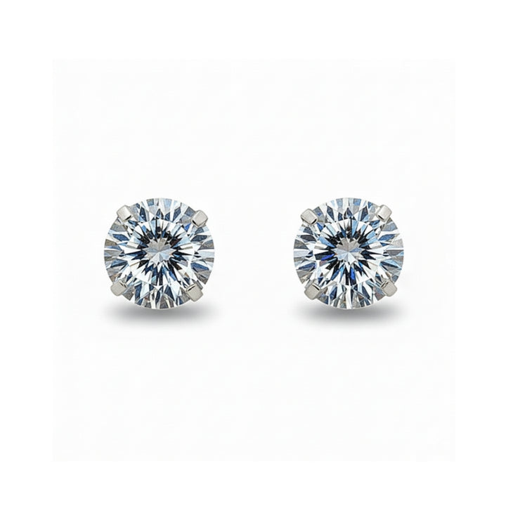 14K Studs With Round Cubic Zirconia